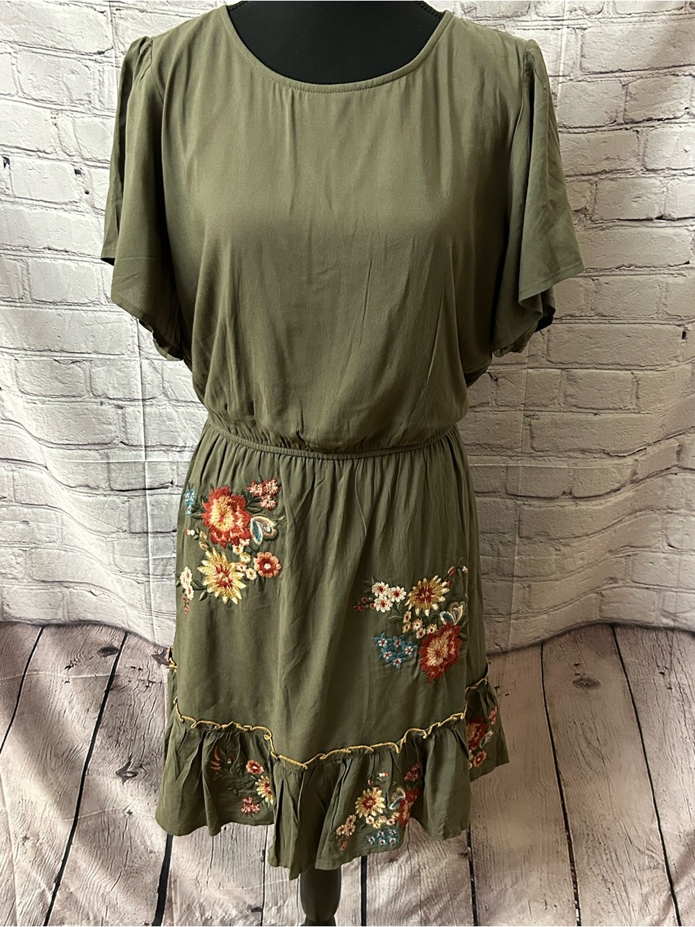 Savanna Jane Olive Green Floral Embroidered Dress